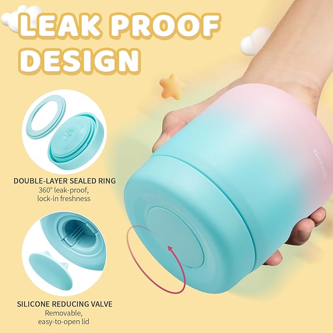 Thermo for Hot Food Adults & Kids, 17oz Insulated Lunch Soup Container, Wide Mouth Leak Proof Vacuum Stainless Steel Food Jar w/Insulated Bag & BPA-Free Folding Spoon for Office Outdoors