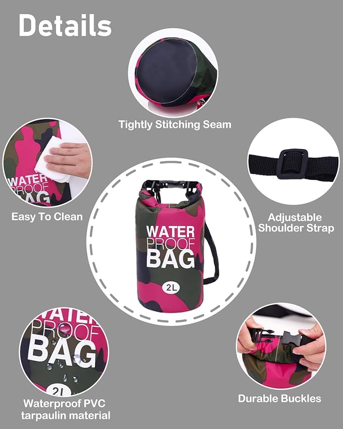 babygoal Waterproof Dry Bag and Wet Bag, Roll Top Waterproof 2L Backpack Sack for Travel,Swimming,Kayaking, Beach, Rafting, Boating, Hiking, Camping and Fishing 2WLL07-B