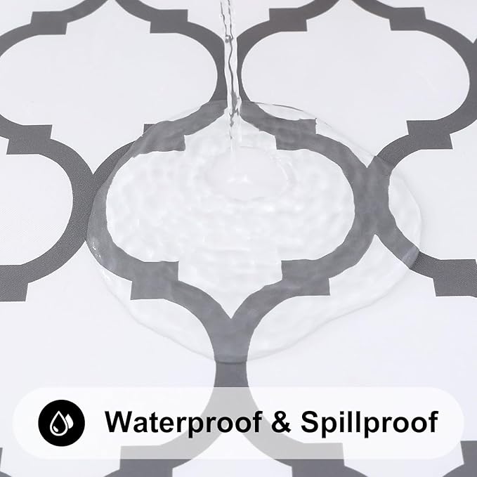 Smiry Rectangle Picnic Table Cover, Waterproof Elastic Fitted Camping Tablecloths for 8 Foot Tables, Wipeable Flannel Backed Vinyl Tablecloth Protector for Indoor, Outdoor (White, 30x96 Inches)