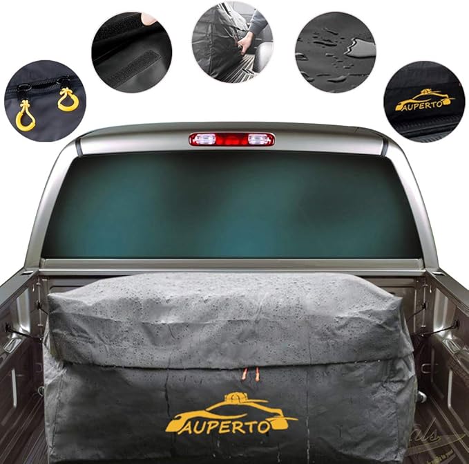 Weatherproof Cargo Bag - 26 Cubic Feet Heavy Duty Waterproof Luggage for Truck Bed With Net and 4 Metal Carbiners Fits Any Size