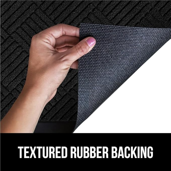 GORILLA GRIP 100% Waterproof All-Season WeatherMax Doormat, Durable Natural Rubber, Stain and Fade Resistant, Low Profile, Indoor Outdoor Door Mats, Easy Clean Patio Entrance Mat, 17x29, Black Diamond