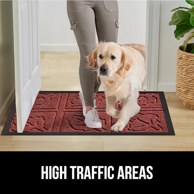 GORILLA GRIP 100% Waterproof All-Season WeatherMax Doormat, Durable Natural Rubber, Stain and Fade Resistant, Low Profile, Indoor Outdoor Door Mats, Easy Clean Entrance Mat, 17x29, Burgundy Leaves