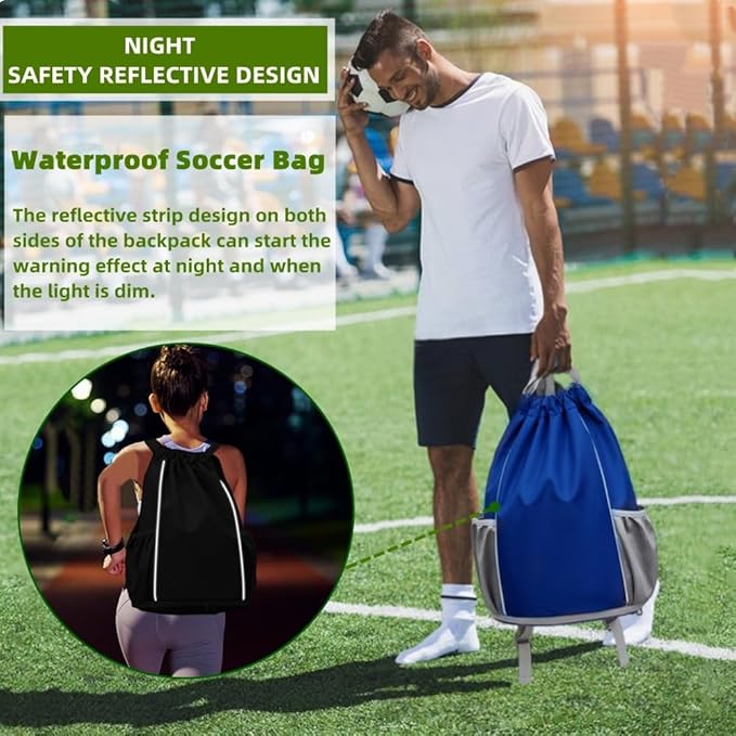 BLIRITEL Drawstring Backpack Sports Gym Bag, Soccer Backpack, Waterproof Soccer Bag for Men Women, String Basketball Bag Football Volleyball Backpack (Navy Blue)