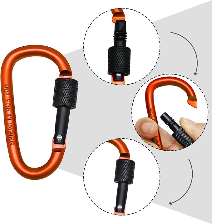 6 Pack Small Locking Carabiner Clips - 3 Inch Aluminum Alloy D-Ring Key Hooks with Twist Lock, Secure for Keys, Pet Leash, Travel Accessories (Not for Climbing)