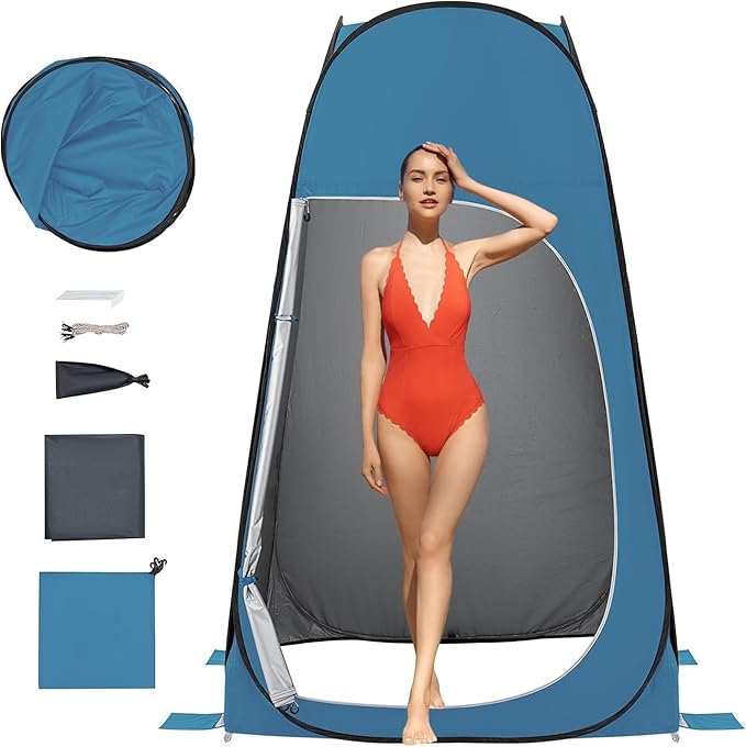 KingCamp Camping Shower Tent, Portable Outdoor Privacy Toilet & Changing Tent Windproof & Waterproof Easy Setup 1 or 2 Room Shelter with Shower Bag for Camping Hiking Beach