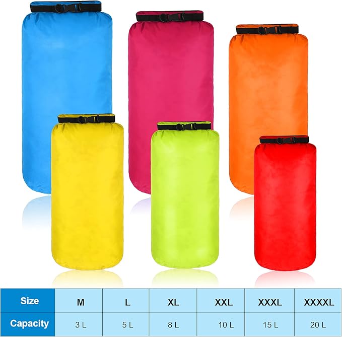 Shappy 6 Pcs Waterproof Dry Bag Set 6 Size Lightweight Sack and Long Adjustable Shoulder Strap 20/15/10/8/5/3l Outdoor Keep Gear Stuff Sack for Backpacking Boating Hiking Camping