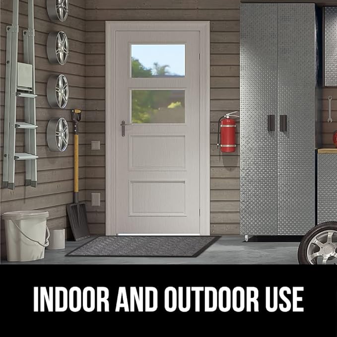 GORILLA GRIP 100% Waterproof All-Season WeatherMax Doormat, Durable Natural Rubber, Stain and Fade Resistant, Low Profile, Indoor Outdoor Doormats, Easy Clean Patio Entrance Mat, 17x29, Steel Chevron