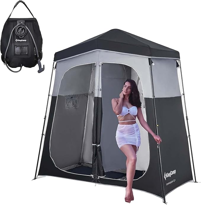 KingCamp Outdoor Shower Tents for Camping, Portable Instant Pop Up Privacy 2 Room Tent, with 5 Gallon/20L Portable Outdoor Shower Bag Sunlight Shower Bag