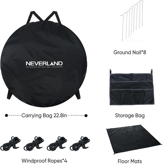 NEVERLAND Pop up Privacy Shower Tent - Portable Changing Shower Tent, Dressing Room, Bathroom, Outdoor Rain Shelter for Camping, Hiking, Beach (Black)