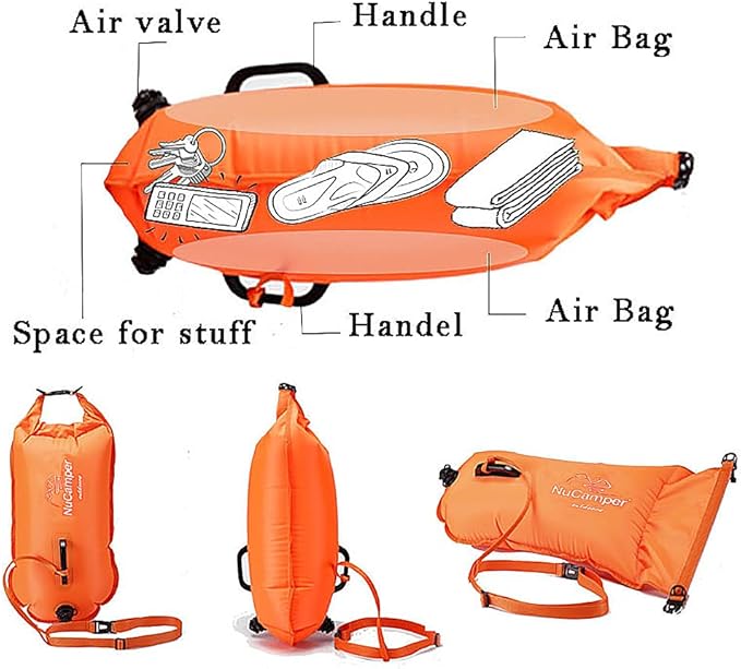 NuCamper Swim Buoy for Open Water Swimmers with Adjustable Waist Belt, Waterproof Dry Bag, Swim Bubble for Safty Swimming, Training Snorkeling, Kayaking, Boating,Beach Bags Large Capacity 28L