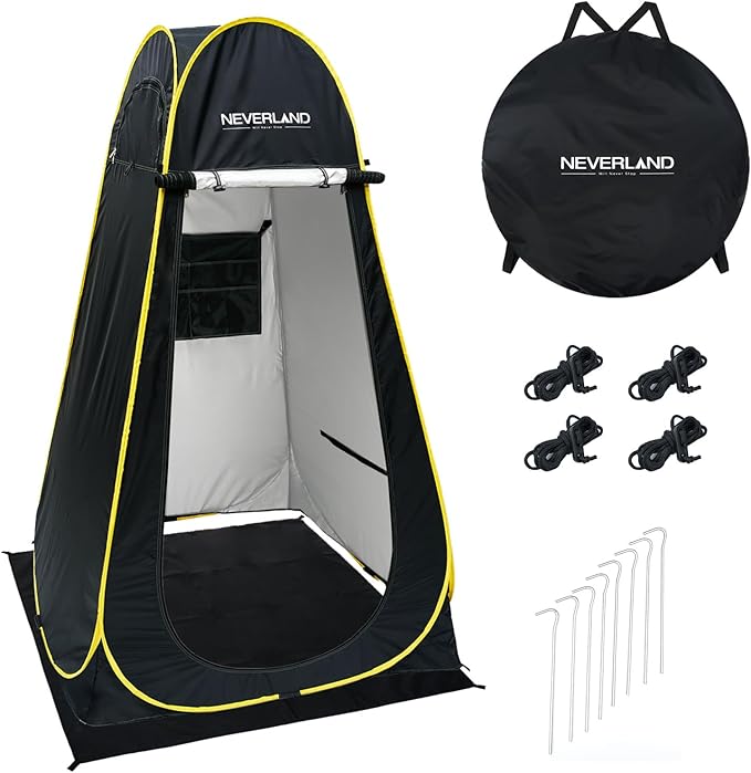 NEVERLAND Pop up Privacy Shower Tent - Portable Changing Shower Tent, Dressing Room, Bathroom, Outdoor Rain Shelter for Camping, Hiking, Beach (Black)