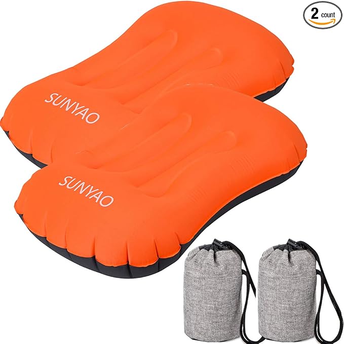 SUNYAO Ultralight Inflatable Camping Pillows - Compressible, Compact, Inflatable, Comfortable, Ergonomic Pillow for Neck & Lumbar Support While Camping,Backpacking,Hiking