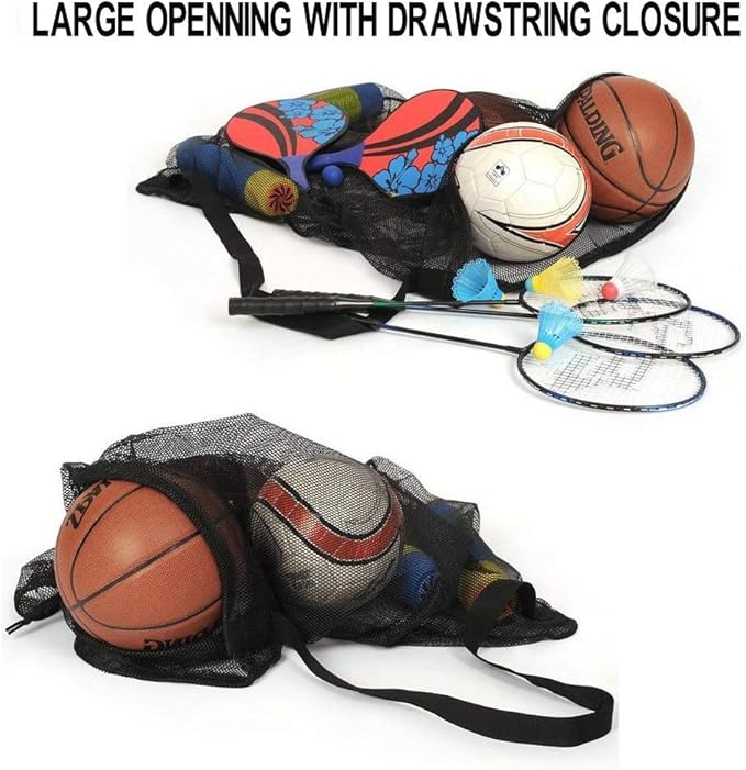 Greenery-GRE Extra Large Mesh Equipment Bag Adjustable Strap Drawstring Heavy Duty Hold 15 Soccer Balls Netball Basketball Football Bags Sports Duffel