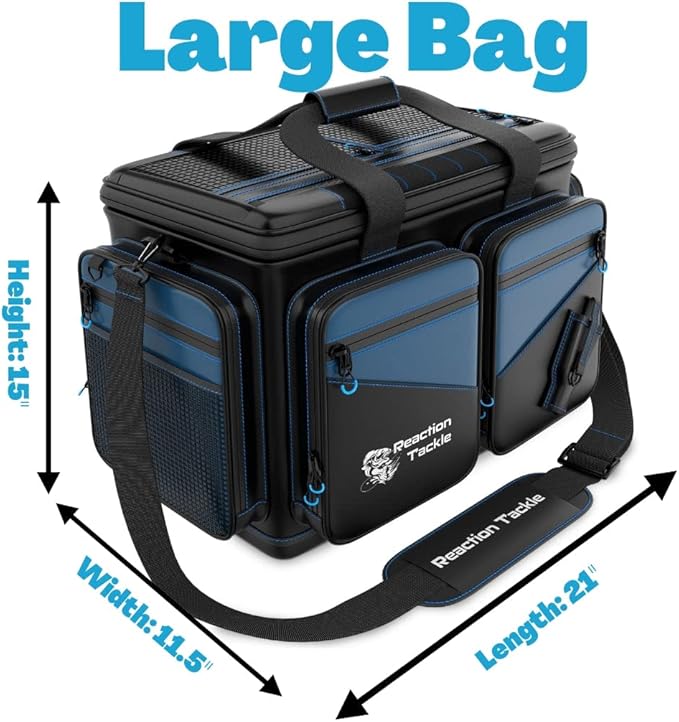 Reaction Tackle Fishing Tackle Bag – Salt Water Resistant Fishing Bag, 1000D PVC Waterproof Material, Tackle Box Organizer with Dividers for 3600 or 3700 Trays (Small, Medium, Backpack only fit 3600)