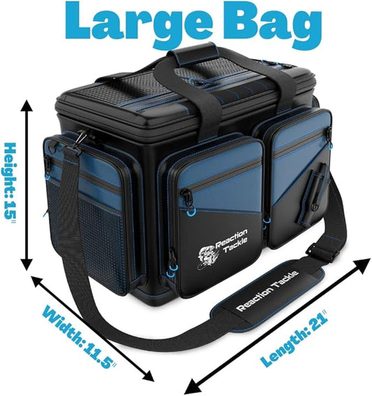 Reaction Tackle Fishing Tackle Bag – Salt Water Resistant Fishing Bag, 1000D PVC Waterproof Material, Tackle Box Organizer with Dividers for 3600 or 3700 Trays (Small, Medium, Backpack only fit 3600)