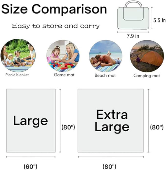 Extra Large Picnic Blanket Beach Blankets, Outdoor Foldable Waterproof Sand Mat for Beach Camping Hiking Travel Family Concerts Grass Park Music Festival Lawn Mats (Blue, 80x60inch)