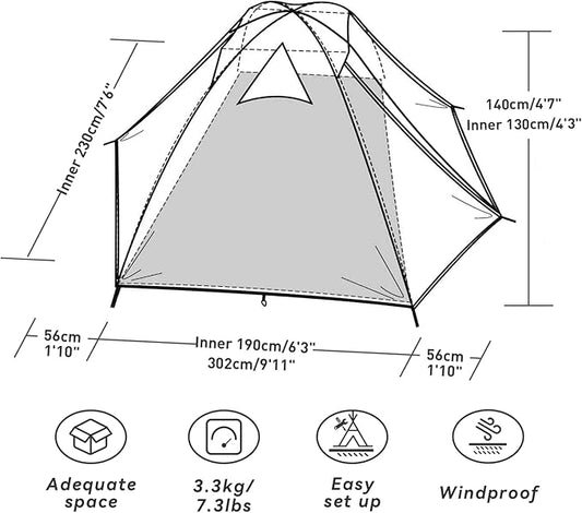 Forceatt Camping Tent 2/3/4 Person, Professional Waterproof & Windproof Lightweight Backpacking Tent Suitable for Outdoor,Hiking,Camping, Mountaineering and Travel