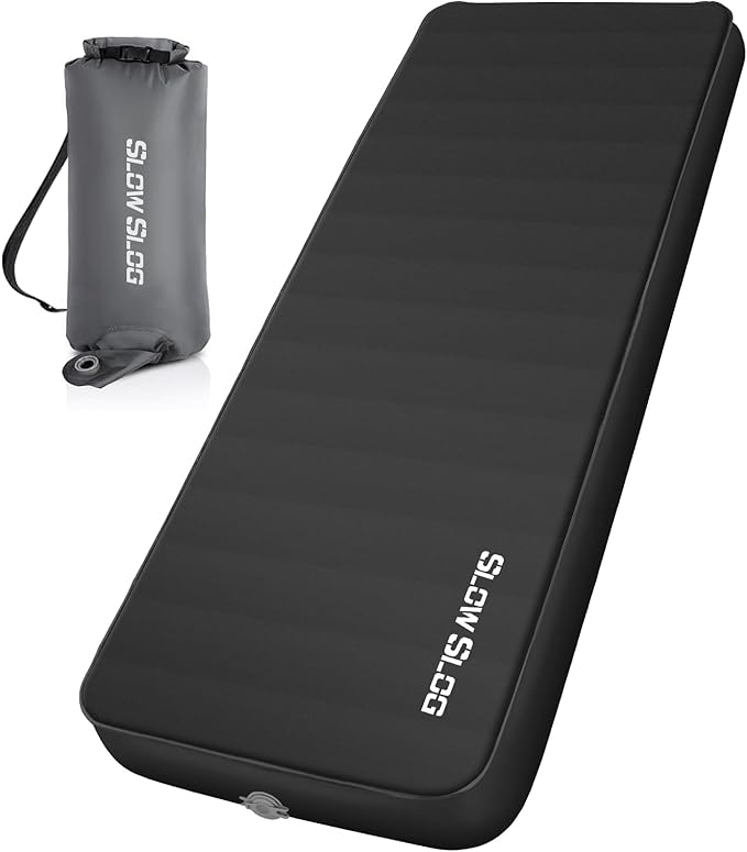 Self-Inflating Sleeping Mats for Camping 4in Ultra-Thick Foam Sleeping Pad Inflatable Camping Mattress with Pump Sack, Portable Camping Pad for 4-Season, Black