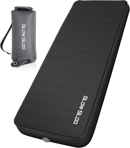 Self-Inflating Sleeping Mats for Camping 4in Ultra-Thick Foam Sleeping Pad Inflatable Camping Mattress with Pump Sack, Portable Camping Pad for 4-Season, Black