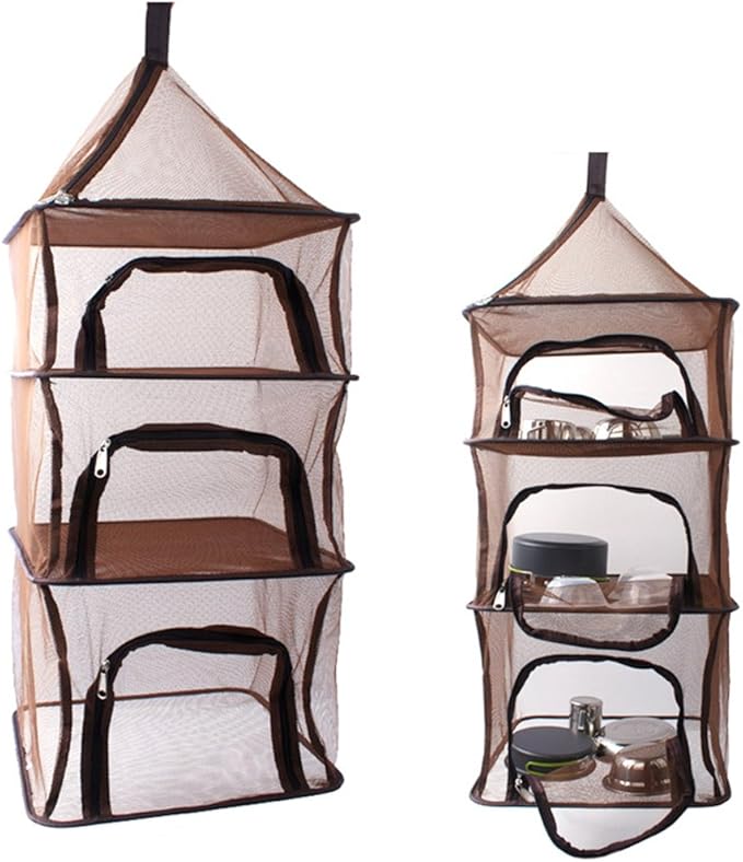 Desy & Feeci Camping Dry Net-4 Layer Outdoor Hanging Foldable Drying Rack, Camping Organizer Mesh Dryer Storage for Home Picnic BBQ Tableware/Dishes/Food/Vegetables/Fruit/Clothing