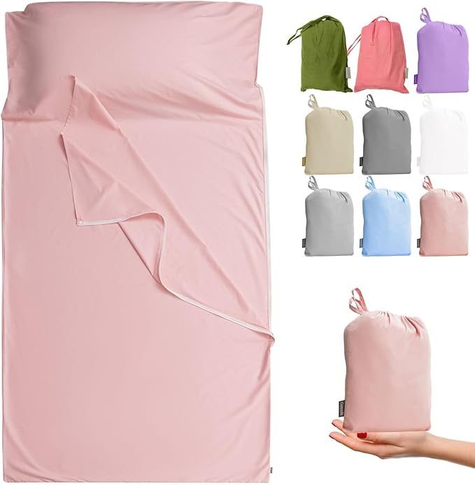 Brand - GANNAFEE Cotton Sleeping Bag Liner with Zipper - 100% Cotton Travel Sheet Sleep Sack Adult - Travel Sleeping Bag for Hotels Camping Hiking