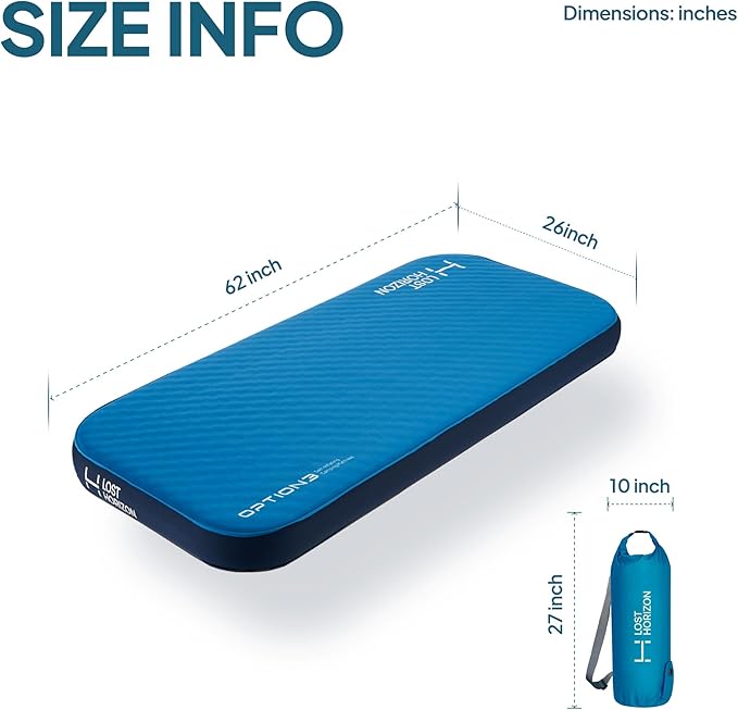 LOSTHORIZON Air & Foam Camping Mattress, Self-Inflating Sleeping Pad, 3" Thick, with Pump Sack, Slim Single