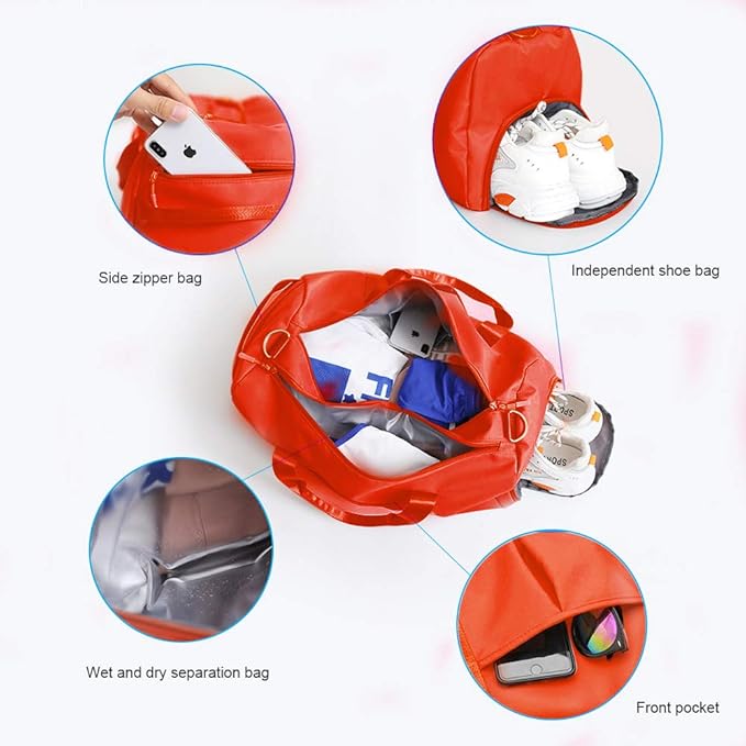 Blackwheel Sports Gym Bag With Shoe Bag Wet Bag Duffle Bag Waterproof Travel Bag for Women Cute Gym Bag Orange 29L