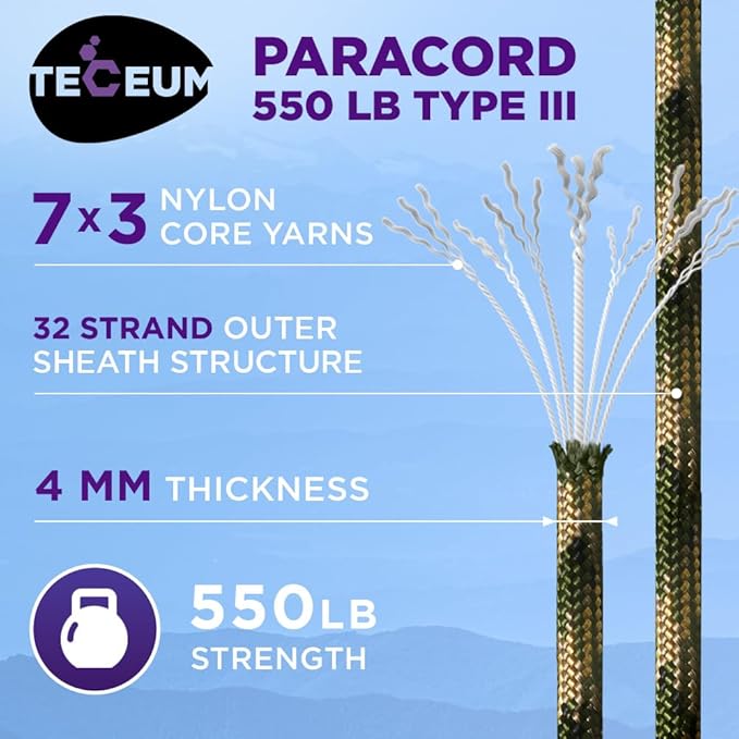 TECEUM Heavy Duty Rope 1000 – 1000ft / 200ft / 100ft / 50ft – 40+ Colors – Utility Rope for Survival & Camping Gear – Nylon String, Camping Rope, para Cord, Utility Nylon Rope, Tent Cord
