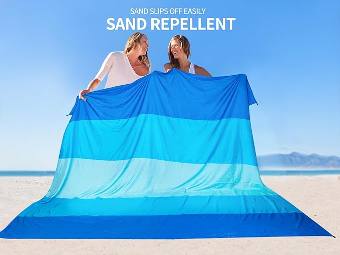 Beach Blanket, Wateresistant Sandproof Sand Free Beach Mat with Corner Pockets Portable Bag for Festival Picnic and Outdoor Camping Activties (BL-MIX5, 120"×108"(8 Person))