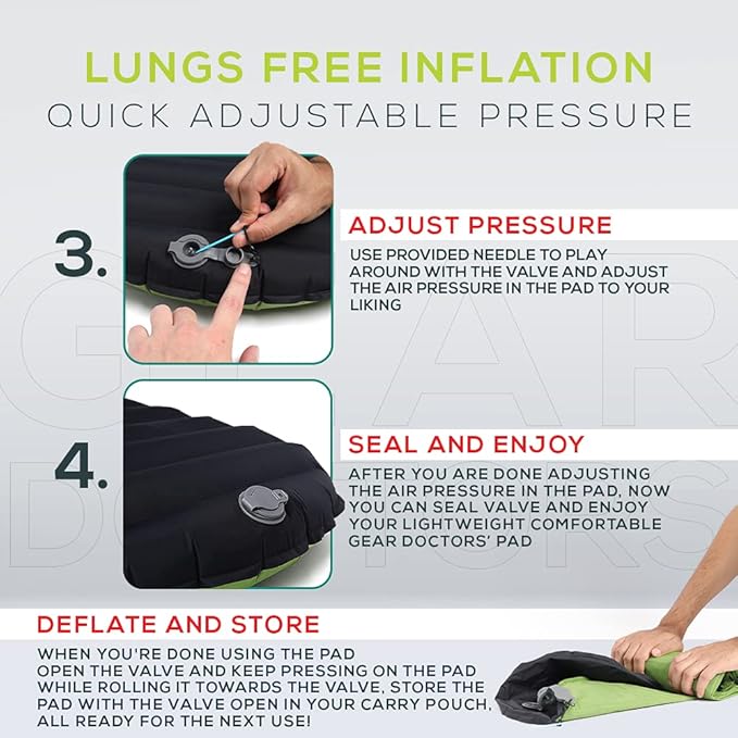 Gear Doctors Ultralight 17oz Camping Sleeping pad ApolloAir - Compact, Warm 5.2 R-Value 4 Season Air Mattress, Perfect for Backpacking, Hiking - Lightweight Inflatable & Compact Sleep Pad