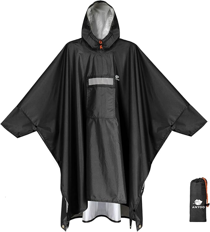 ANYOO Hooded Rain Poncho for Adults Waterproof Lightweight Rain Coat for Men Women Reusable Rain Jacket for Emergency Outdoor
