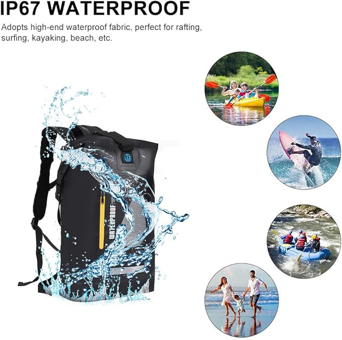 Blueshyhall 20L Waterproof Dry Backpack, Outdoor Travel Roll Top Closure Water Repellent Duffle Storage Sack for Kayaking Rafting Boating Fishing Camping and Beach - Black