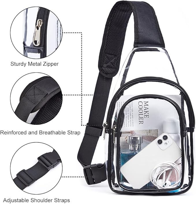 Clear PVC Sling Bag - Stadium Approved Clear Shoulder Crossbody Backpack
