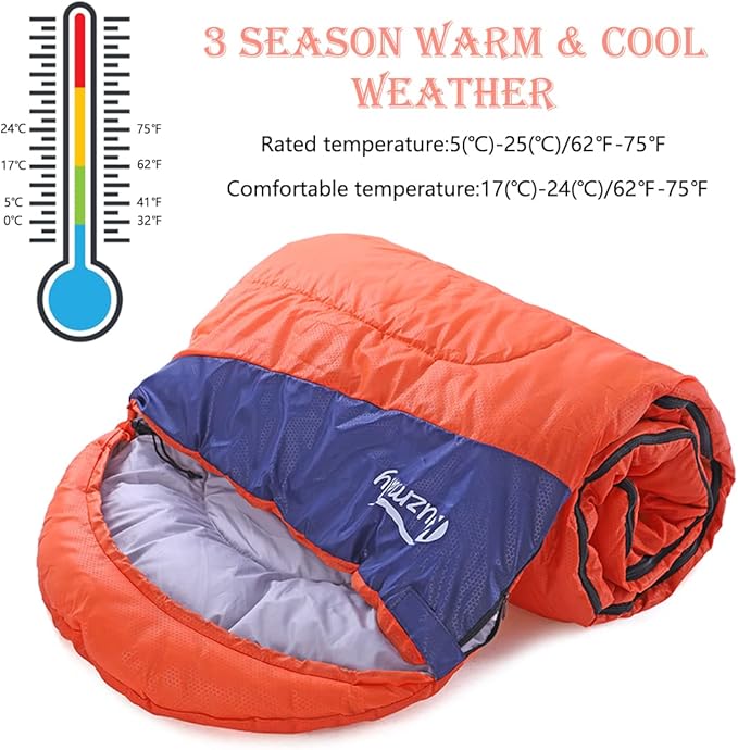 Camping Sleeping Bag 3 Seasons Lightweight &Waterproof with Compression Sack Camping Sleeping Bag Indoor & Outdoor for Adults & Kids