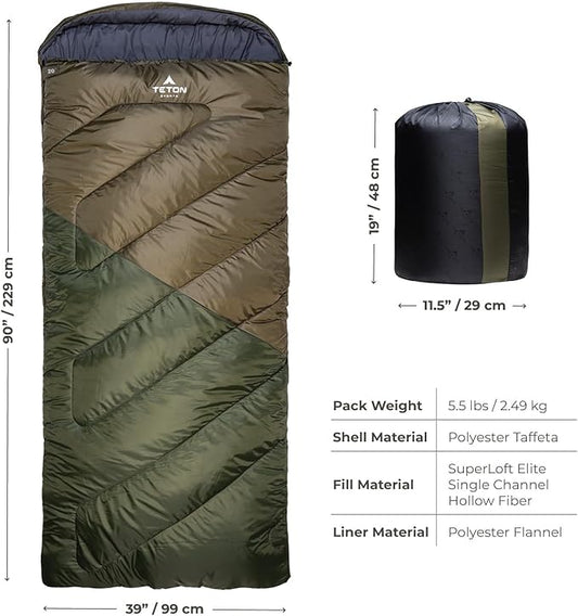 Teton Celsius XXL Sleeping Bag, Cold Weather Sleeping Bags for Adults and Kids, Camping Made Easy and Warm. Compression Sack Included, 35F, 25F, 0F, 20F Degree