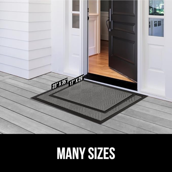 GORILLA GRIP 100% Waterproof All-Season WeatherMax Doormat, Durable Natural Rubber, Stain and Fade Resistant, Low Profile, Indoor Outdoor Door Mats, Easy Clean Patio Entrance Mat, 17x29, Steel Diamond
