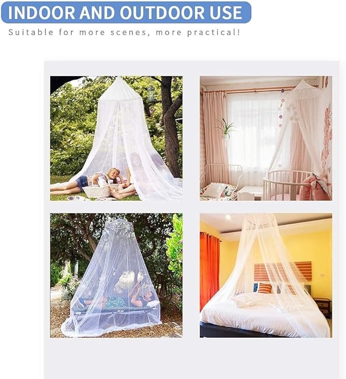 Mosquito Net for Bed, Large White Bed Canopy for Girls, Hanging Bed Net, Easy Installation Ideal for Bedroom Decorative, Travel with Storage Bag (Lace Flower)