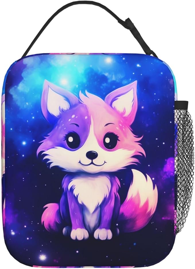 Galaxy Fox Printed Insulated Lunch Box Portable Lunch Bag with Detachable Handle,Reusable Lunchbox for Office Work Travel Picnic Camping Beach