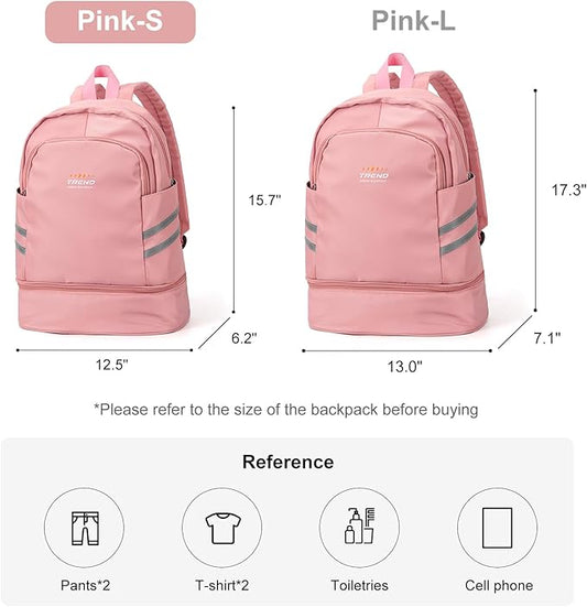 coofay Gym Backpack for Women Waterproof Backpack with Shoe Compartment Lightweight Travel Backpack Sports Backpack Small Gym Bag Pink