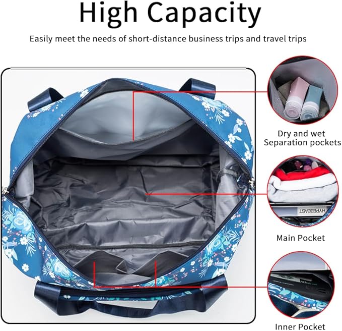 Large Capacity Foldable Travel Bag Expandable Portable Carry on Bag Dry&Wet Separation Sports Duffel Bags