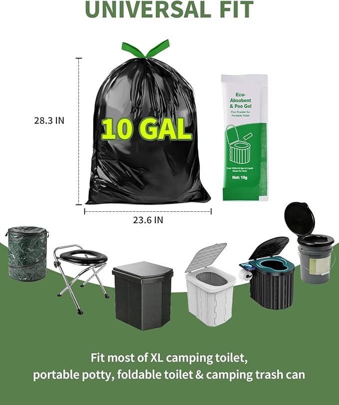 Camping Toilet Bags Poo Gel Set, Portable Toilet Bags with Camping Toilet Gel, Composting Toilet Bags Poo Gel for Portable Toilet Camping Outdoor Hiking Emergency Toilet