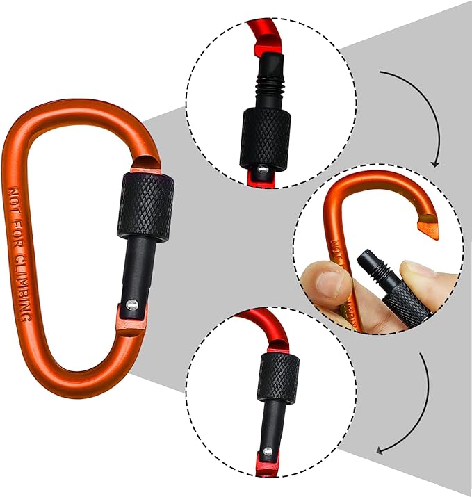 6 Pack Small Locking Carabiner Clips - 3 Inch Aluminum Alloy D-Ring Key Hooks with Twist Lock, Secure for Keys, Pet Leash, Travel Accessories (Not for Climbing)