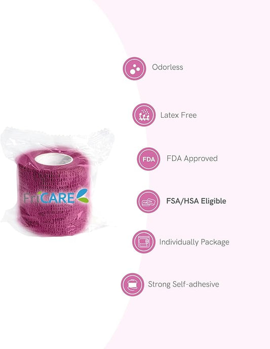 FriCARE Self Adhesive Bandage Wrap, Medical Tape in First Aid Kit, Cohesive Bandages for Wounds Sport Vet, FSA/HSA Eligible, 2 Inches X 5 Yards 12 Rolls, Palette