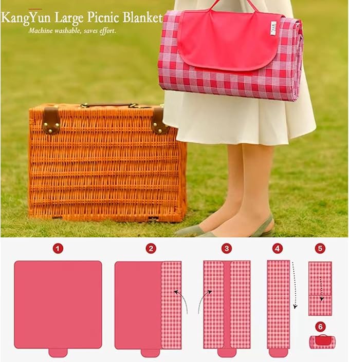 Outdoor Picnic Blanket, Foldable Waterproof Sand Beach Mat in Large 80x60in for Beach Camping Hiking Travel Family Concerts Portable Beach Blankets (Red)