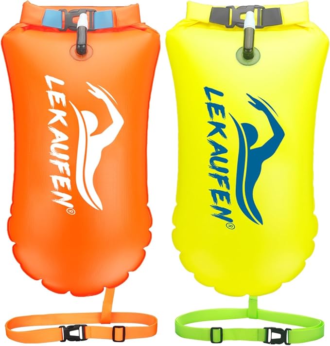 Swim Buoy for Open Water 2 Pack, 20L Swim Safety Float Waterproof Dry Bag for Swimmers Triathletes Kayakers Snorkelers, Swimming Pull Buoy for Safer Swim Training