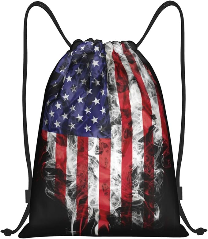 American Flag Drawstring Bag, Patriotic Usa Flag Drawstring Backpack for Women Men, Light Sackpack String Cinch Bag for Sport Gym Beach Shopping Yoga