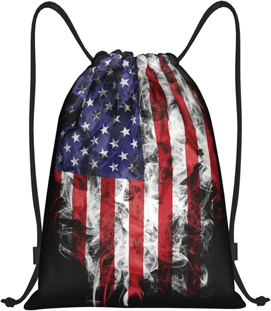 American Flag Drawstring Bag, Patriotic Usa Flag Drawstring Backpack for Women Men, Light Sackpack String Cinch Bag for Sport Gym Beach Shopping Yoga