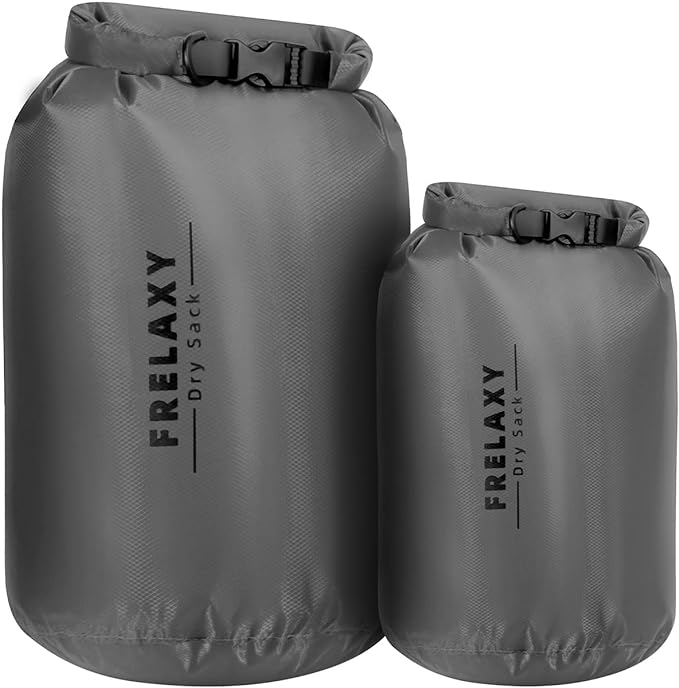Frelaxy Waterproof Dry Bag 2 Pack/3 Pack, Lightweight Portable Dry Bags, 5L & 15L & 25L Durable Dry Sack Set Keep Gear Dry for Hiking, Camping, Boating, Backpacking, Kayaking (2 Pack - Gray)