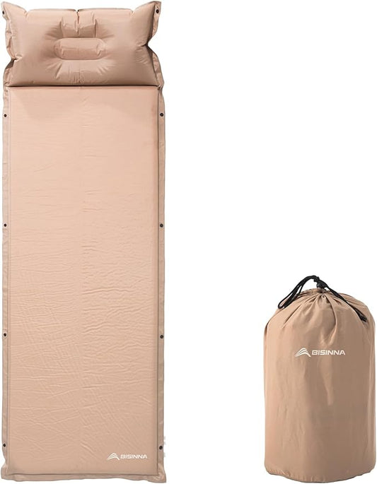 BISINNA Self Inflating Sleeping Pad Thick Foam Sleeping Mattress with Pillow for Camping Lightweight Insulated Sleeping Mat Fast Inflating for Camping Travel Car Tent