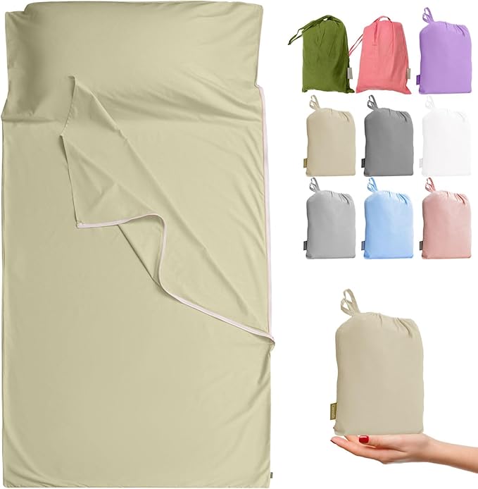 Brand - GANNAFEE Cotton Sleeping Bag Liner with Zipper - 100% Cotton Travel Sheet Sleep Sack Adult - Travel Sleeping Bag for Hotels Camping Hiking